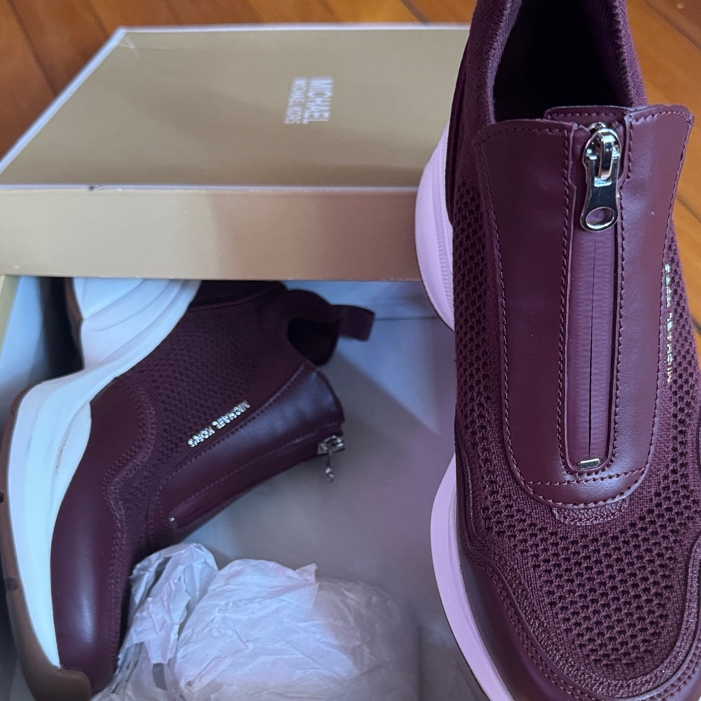 Michael Kors Women's Burgundy Zip-Front Slip-On Sneakers - Picture 4 of 7